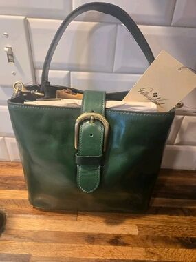 Patricia Nash Forest Green Leather Buckle Handle Bag